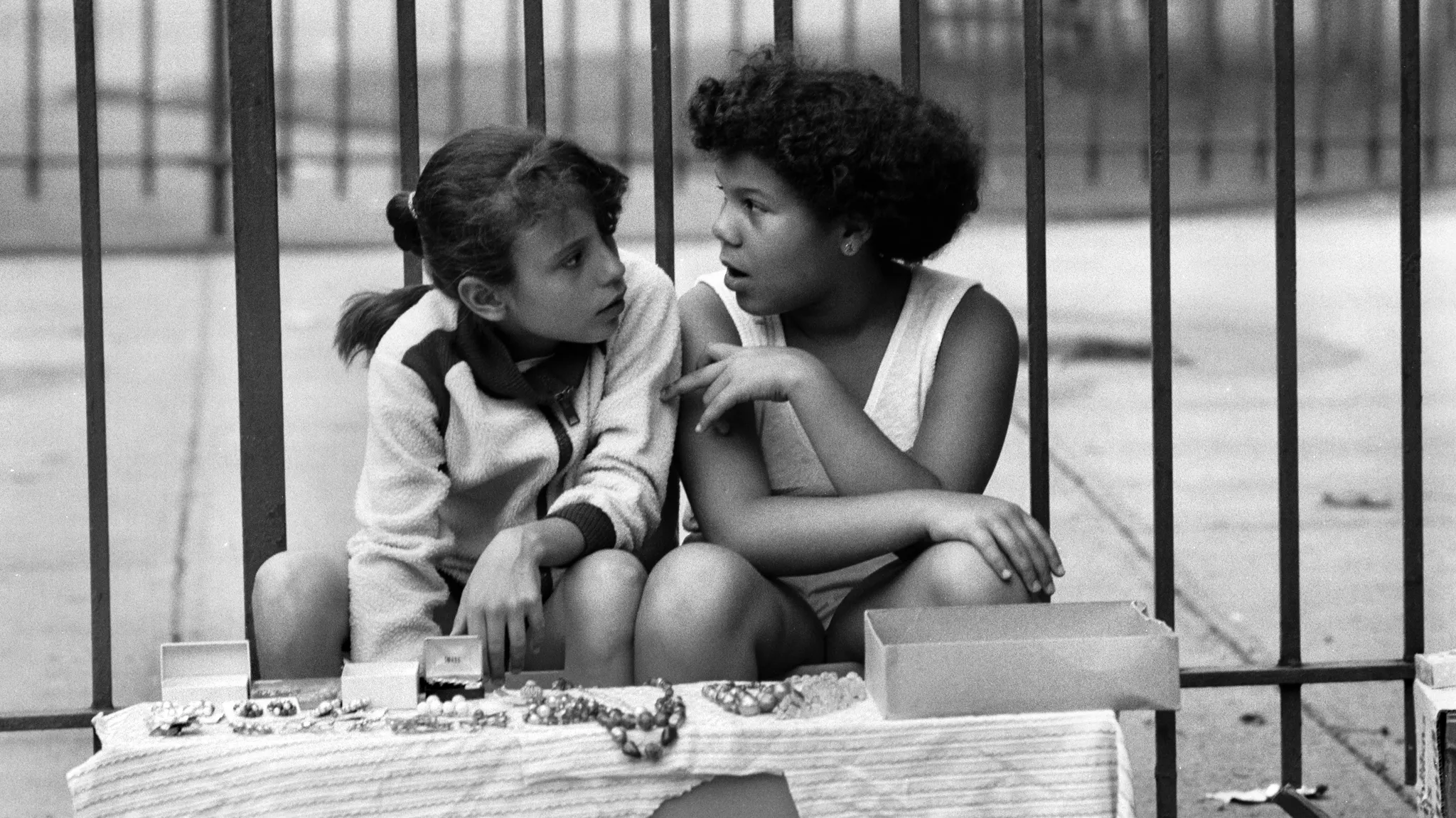 Two girls selling necklaces in New York City, 1981